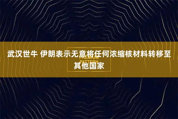 武汉世牛 伊朗表示无意将任何浓缩核材料转移至其他国家